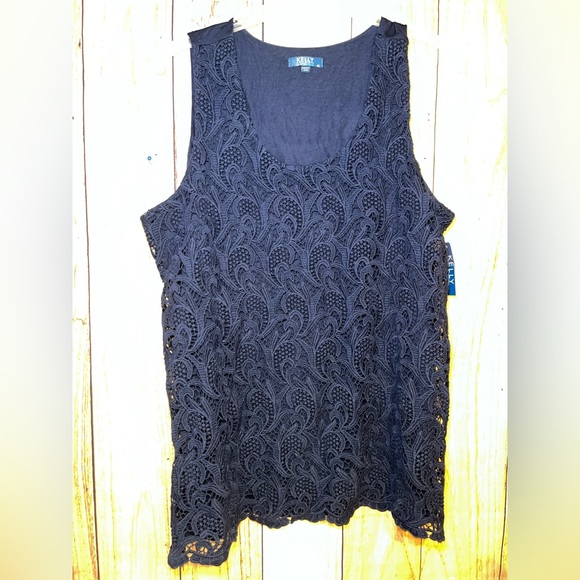 Kelly by Clinton Kelly Navy Blue Lace Tank Top Plus Size 2X NWT - Picture 1 of 6
